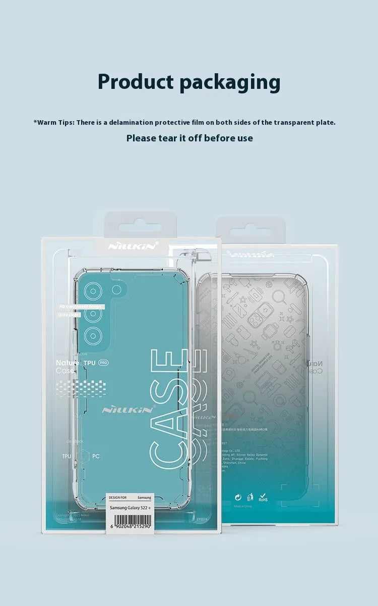 Samsung Galaxy S22+ Natural Color Pro transparent soft TPU phone case in blue colour back view