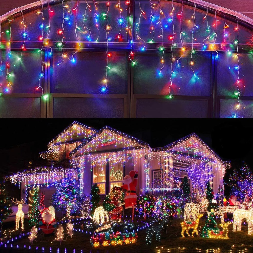 LED ice bar light string with warm white and blue lamps, plug-in design, 4m length, for holiday decoration