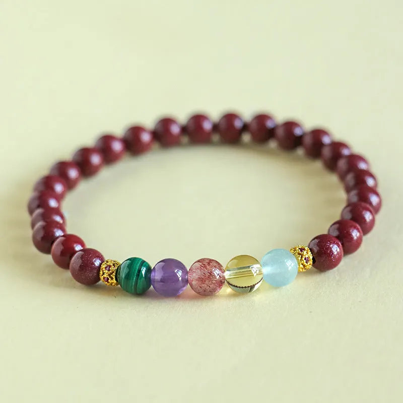 Purple gold cinnabar crystal string beads bracelet with manual crafting and couple style design