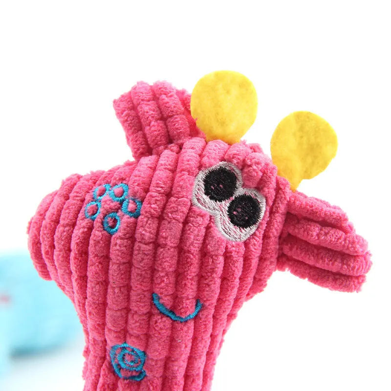 Deer-shaped plush dog toy with corn grain texture in blue colour with squeaker sound