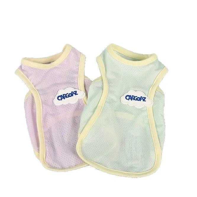 Grass green lightweight polyester vest for a cat on a summer day.