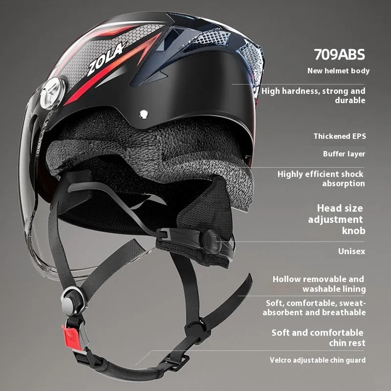 3C certified universal motorcycle half helmet with a double mirror sun visor in light brown colour.