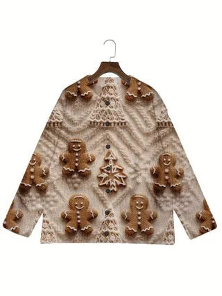 Loose fit women's printed blouse with a lapel collar, shown in a single colour.