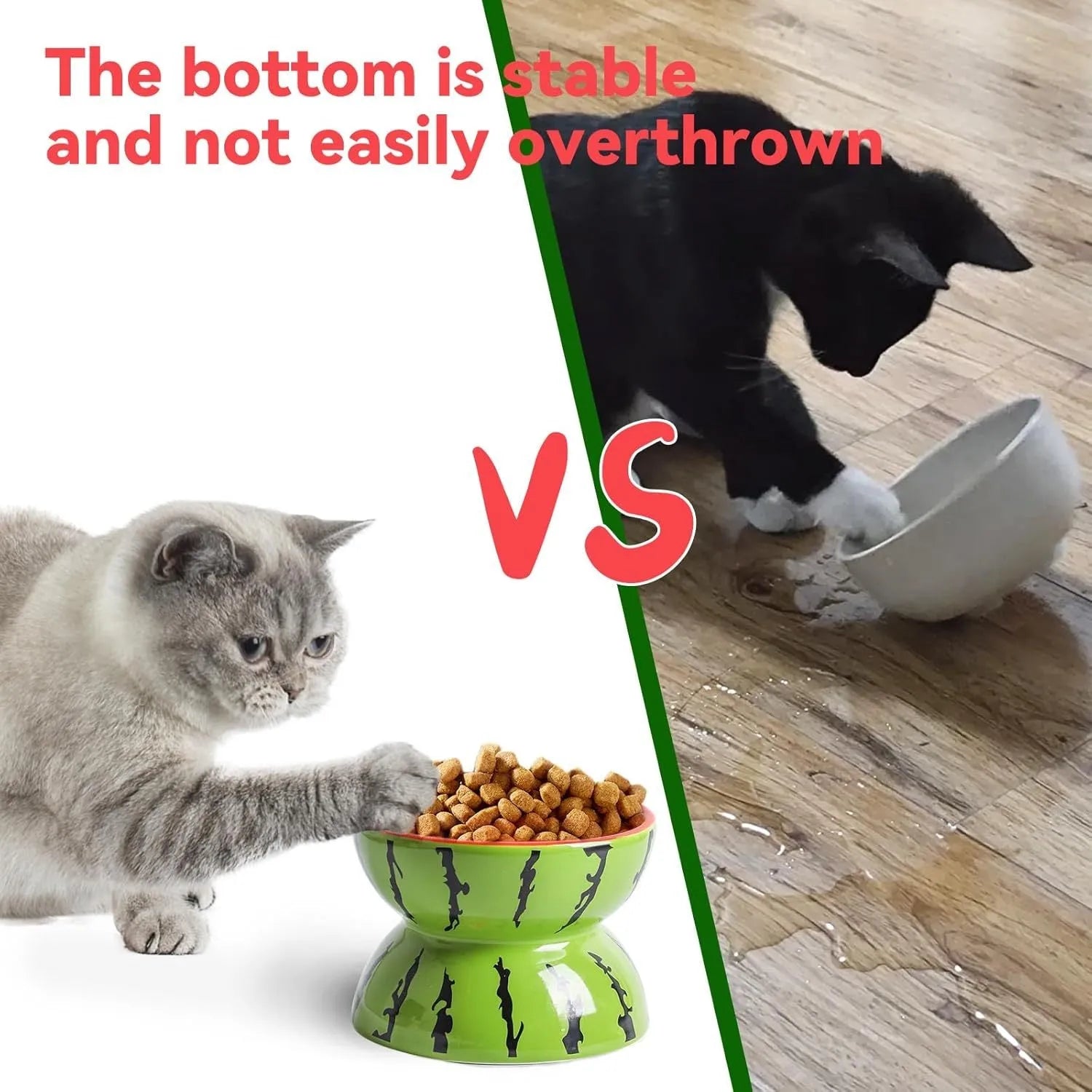 Ceramic raised cat bowl with tilted design in fruit pattern, elevated feeding dish for cats and small dogs