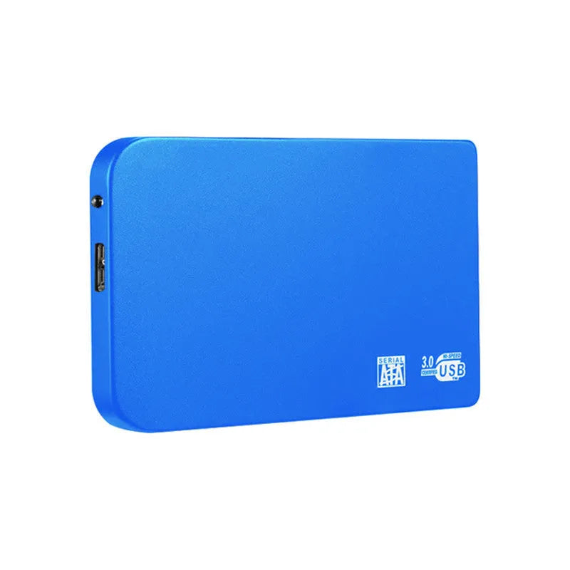USB 3.0 solid state external hard drive with metal shell in black, blue, red, and silver colour options.