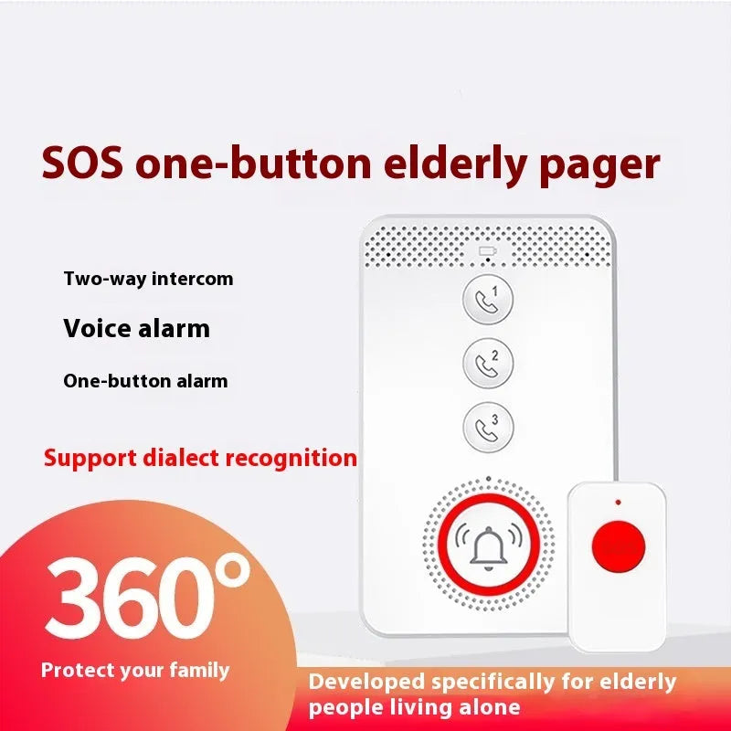 White emergency alert system with central buzzer and three wireless call buttons for elderly safety