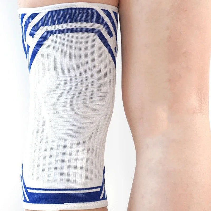 Blue cotton knee pads for basketball and running sports with elastic fit