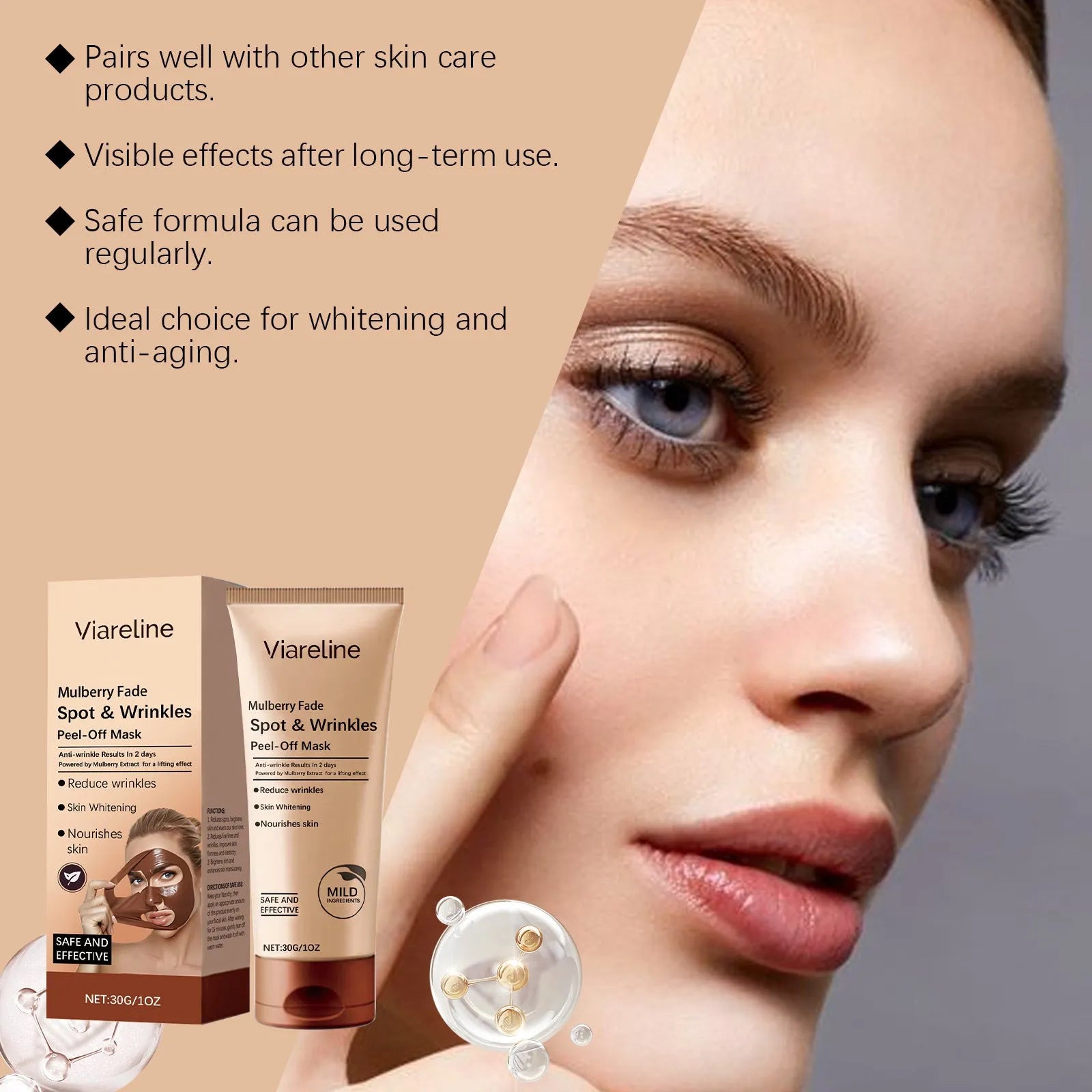 Single-use wrinkle care facial mask with collagen and arbutin, 30g.