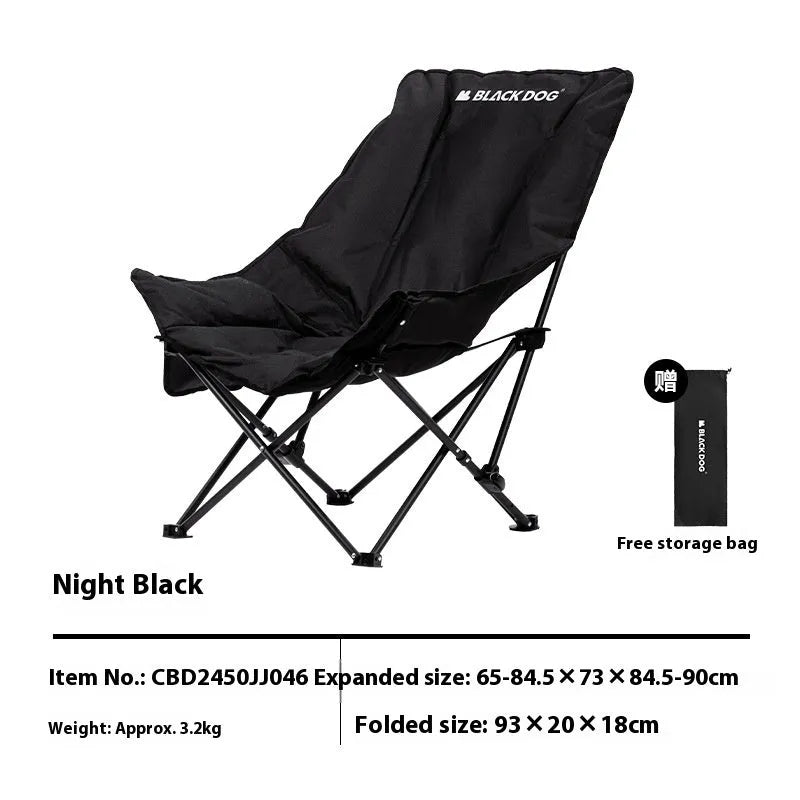 Night Black portable camping recliner folding chair with Oxford cloth seat