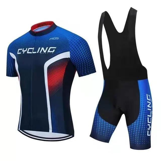 Summer cycling jersey set showing top and pants for men and women road and mountain biking