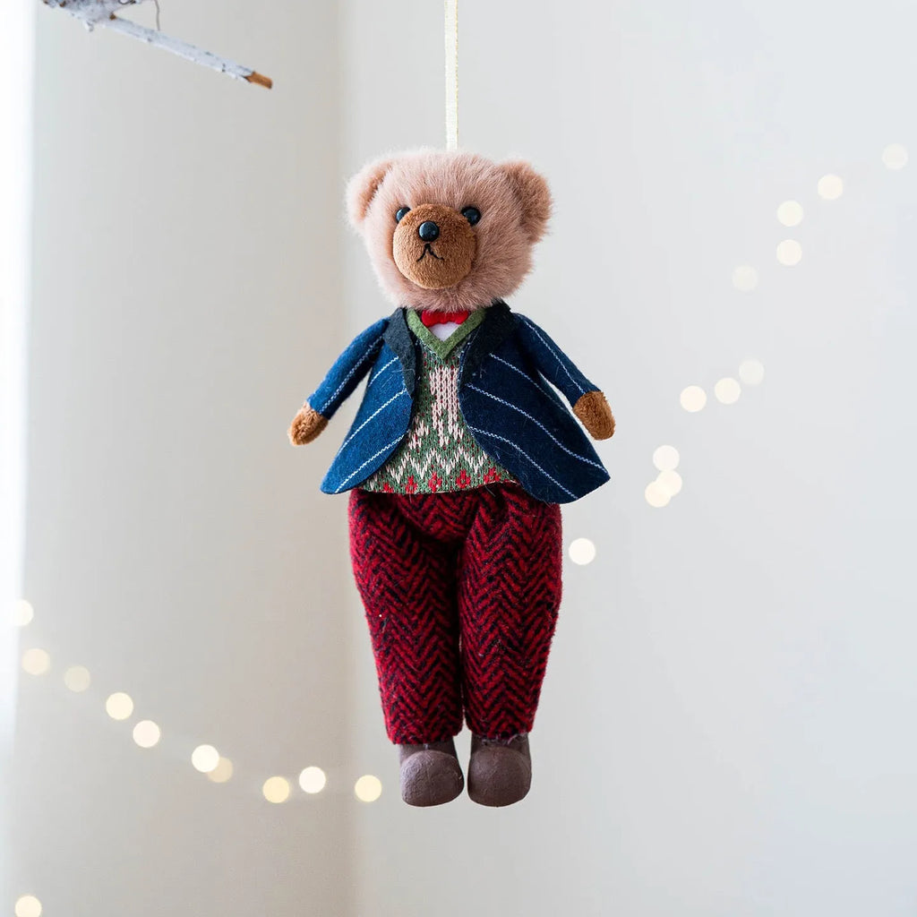 Cloth plush bear doll wearing cotton suit with plaid pattern, available as gentleman bear or princess bear design