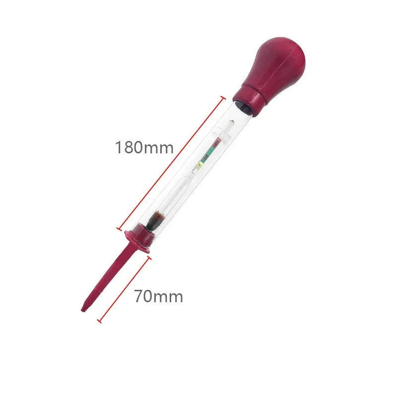 Electrohydraulic hydrometer for automotive battery electrolyte density testing with glass construction