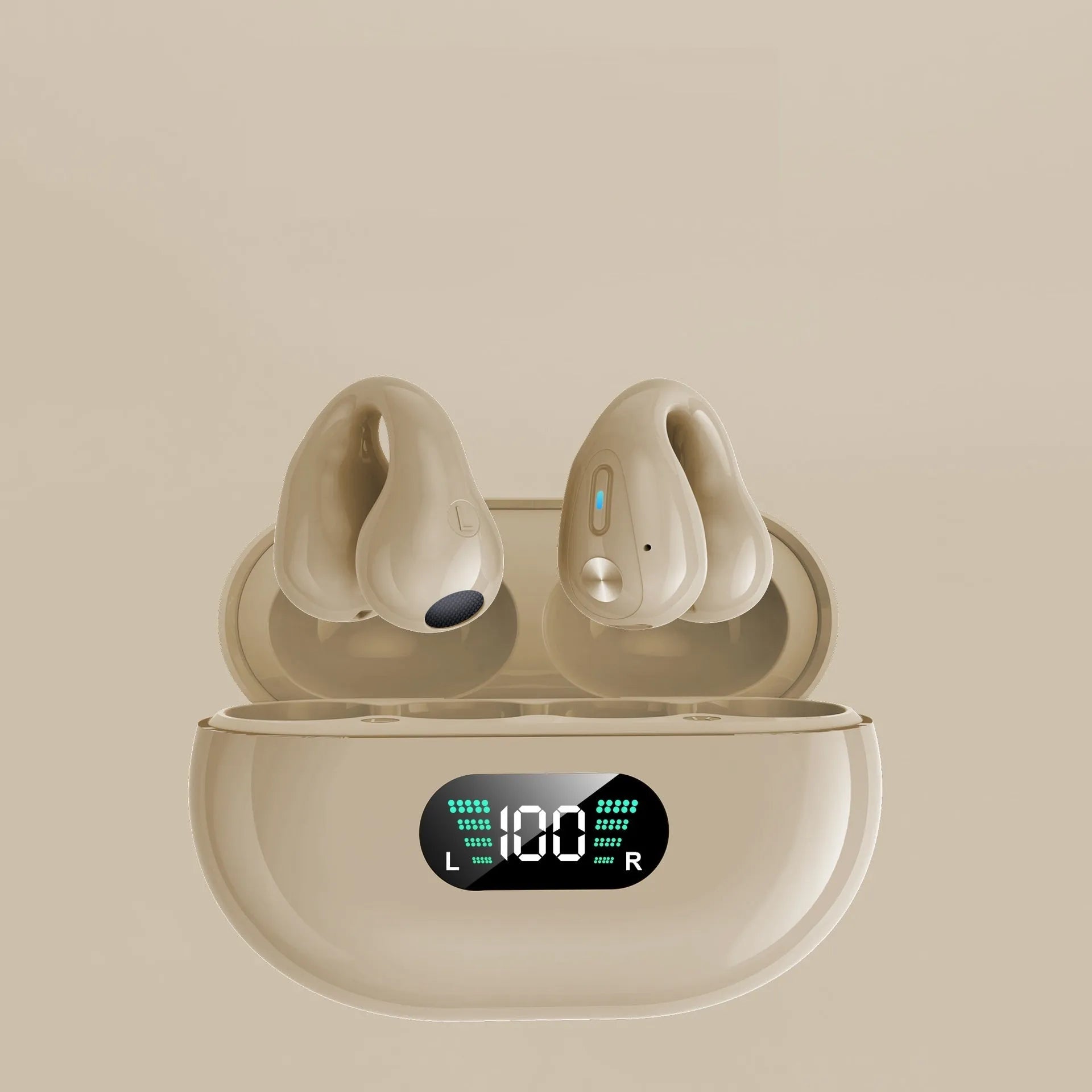 Q80 bone conduction Bluetooth headset with ear clip design in black, white, or khaki colour