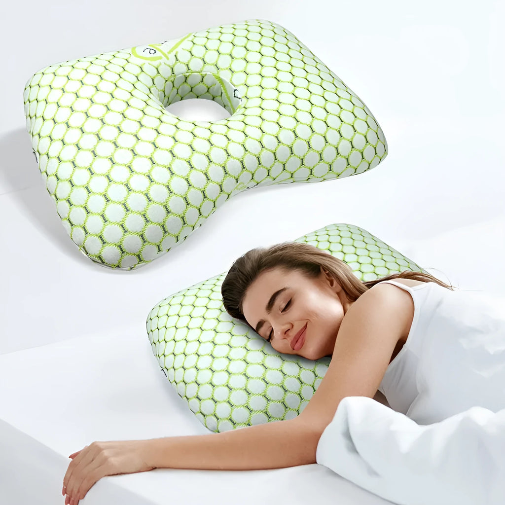 Chinese style single hole ear pillow for beauty salons in Boer Grey colour, showing dimensions of 39 by 28 cm.