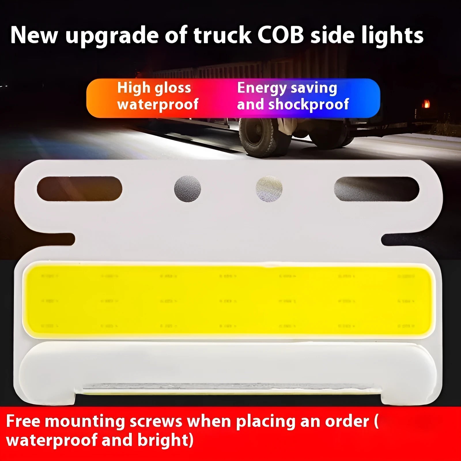 Waterproof aluminium alloy truck side light with super bright COB LED, shown in multiple colour options for 12V and 24V vehicle systems.