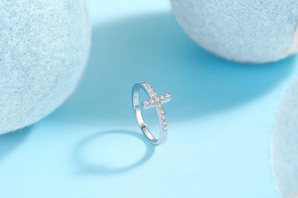 Holy Light Cross moissanite wedding ring set S925 silver gold-plated GRA certificate gift box