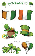 Sheet of temporary Irish flag and clover tattoo stickers for St. Patrick's Day, size 120mm by 75mm.