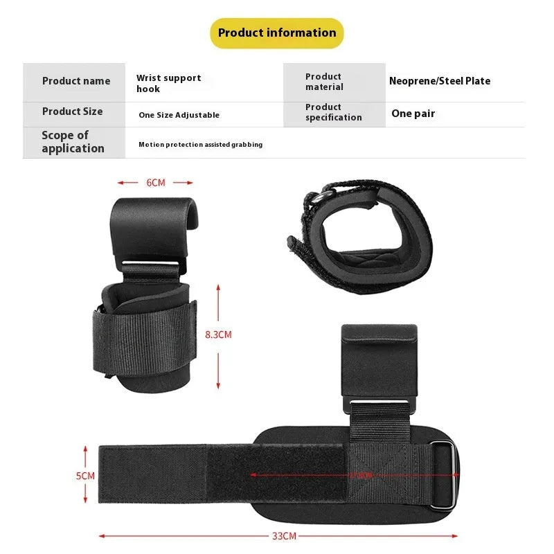 Black fitness wrist brace with hook mechanism for pull-up assistance and horizontal bar training