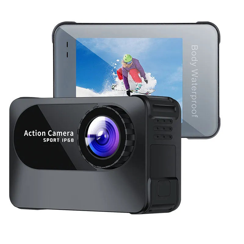 Black outdoor sports camera tachograph with 170° wide-angle lens and touch-screen display