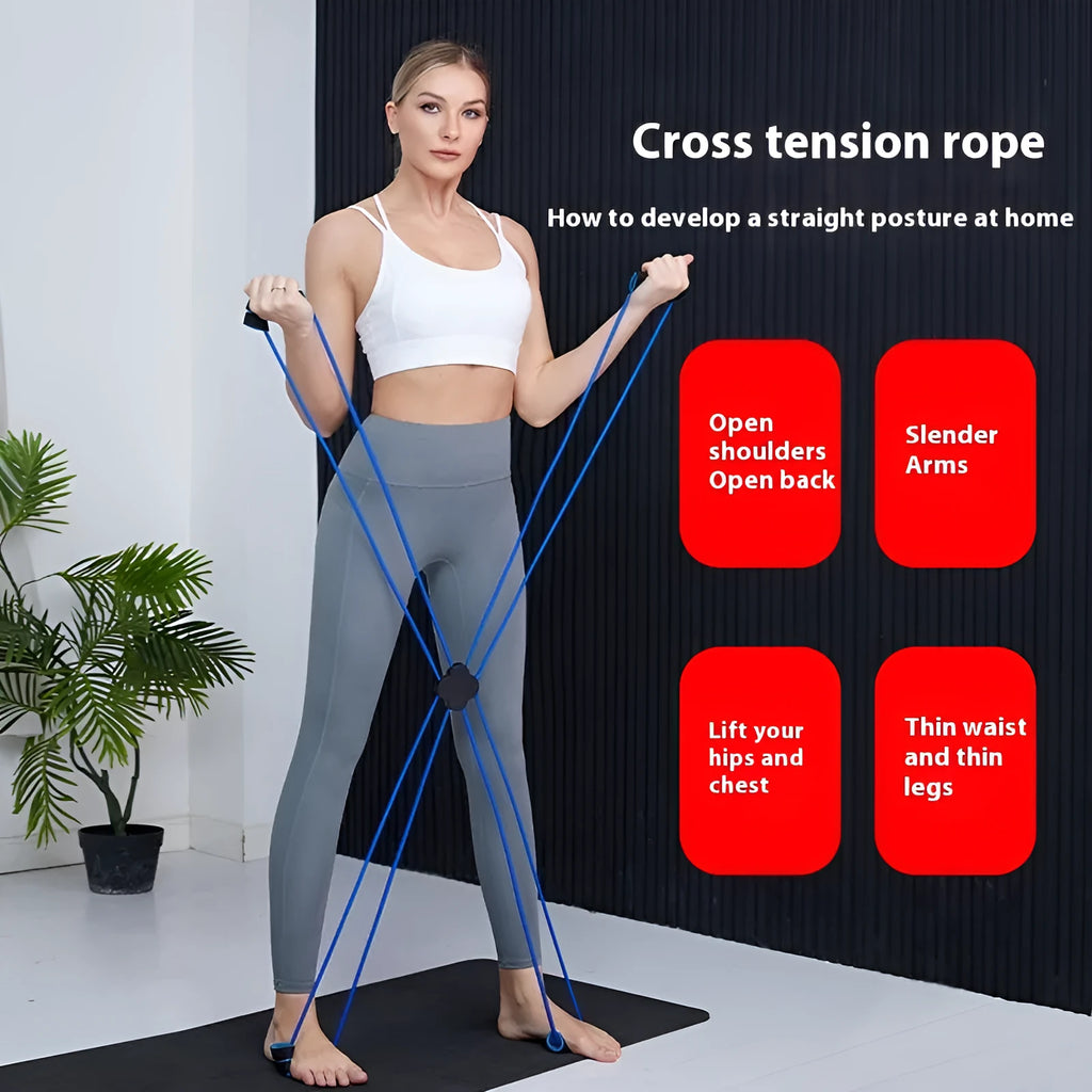 Blue and red eight-character fitness puller with cross-tension device for shoulder workouts