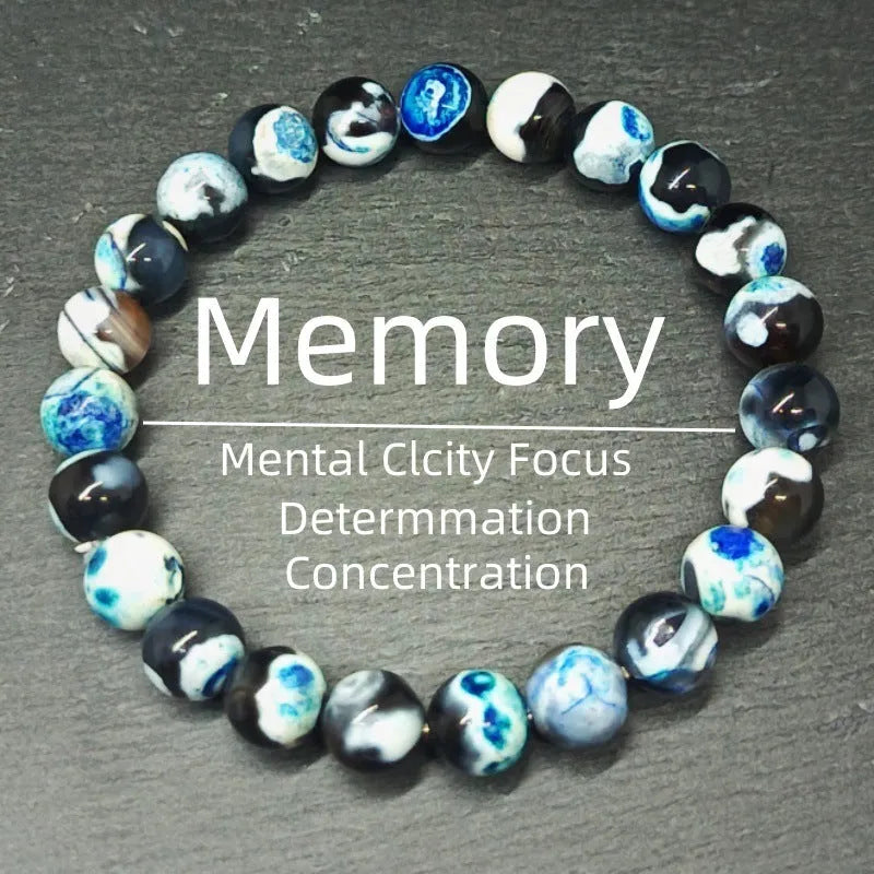 Handmade natural agate bracelet with 8mm round beads and Bohemian style glass elements