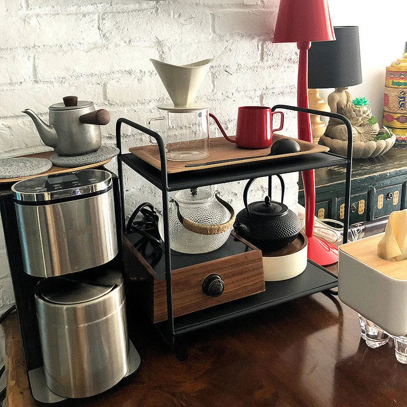 Bogu double-layer black cup holder on antique tabletop Japanese style
