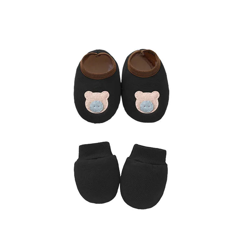 Baby cotton gloves and foot cover set with a pullover cap in multiple colour options