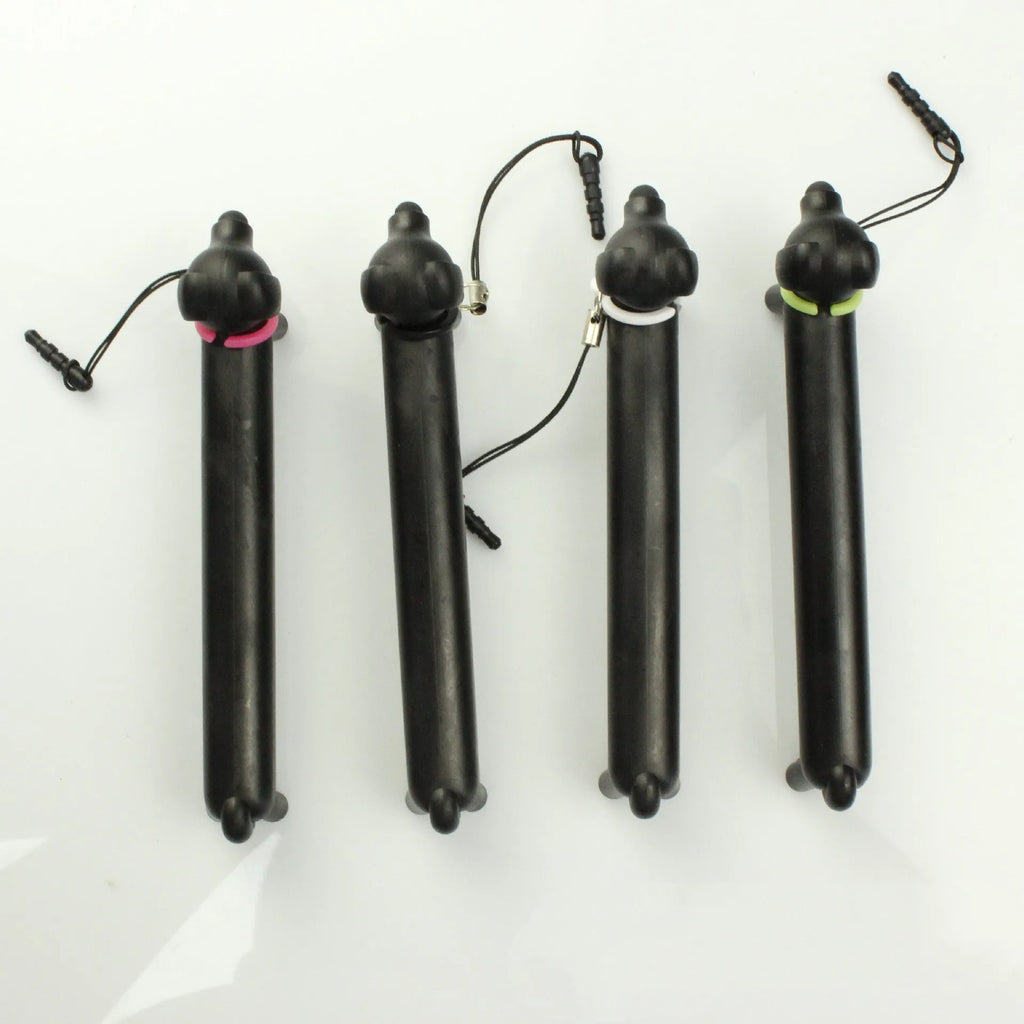 Black dog-shaped touch screen stylus with adjustable length and phone holder stand base
