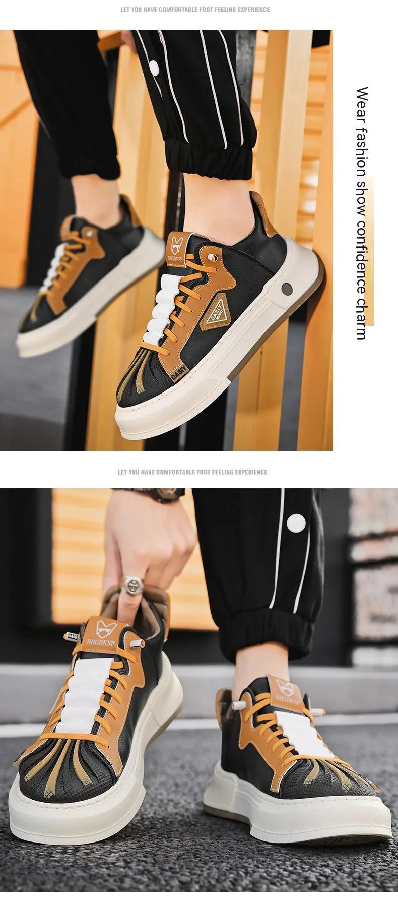 Men's beige low-top casual sneakers with elastic band and round toe on a white background.