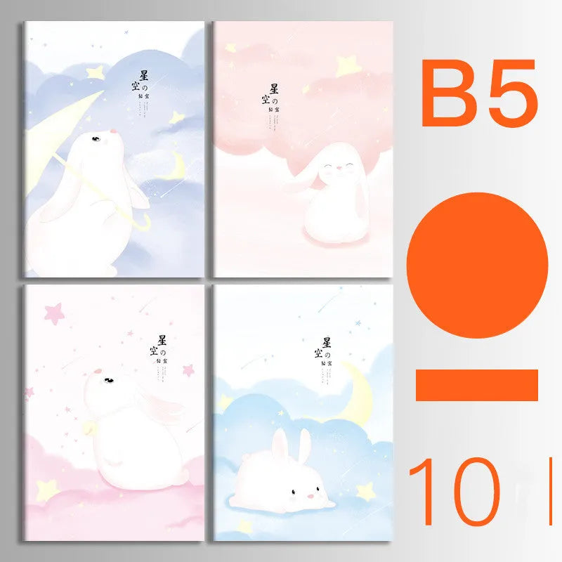 Ten soft cover thread-bound notebooks in A5 and B5 sizes with various designs