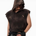 Men's khaki cotton short hood vest with short sleeves on mannequin