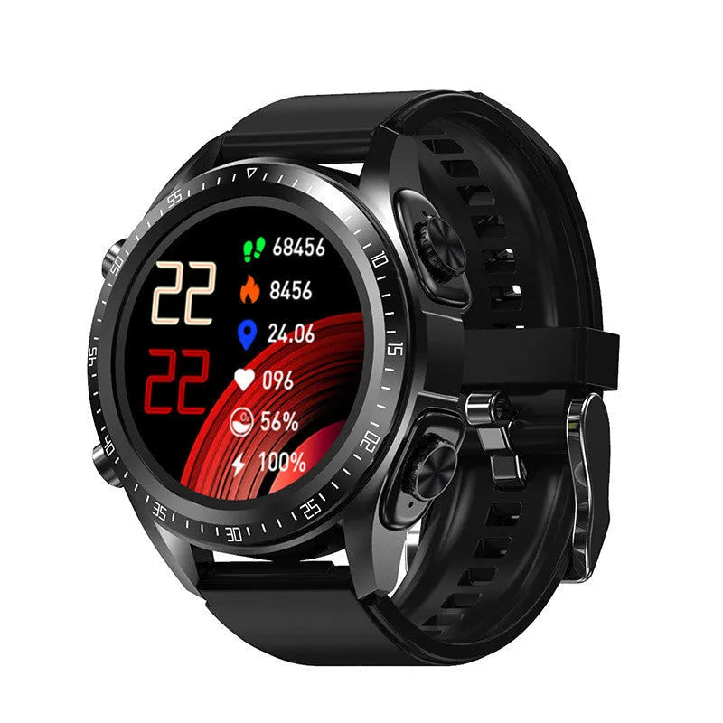 Black smart watch with health monitoring on silicone wrist strap showing blood pressure and oxygen tracking display