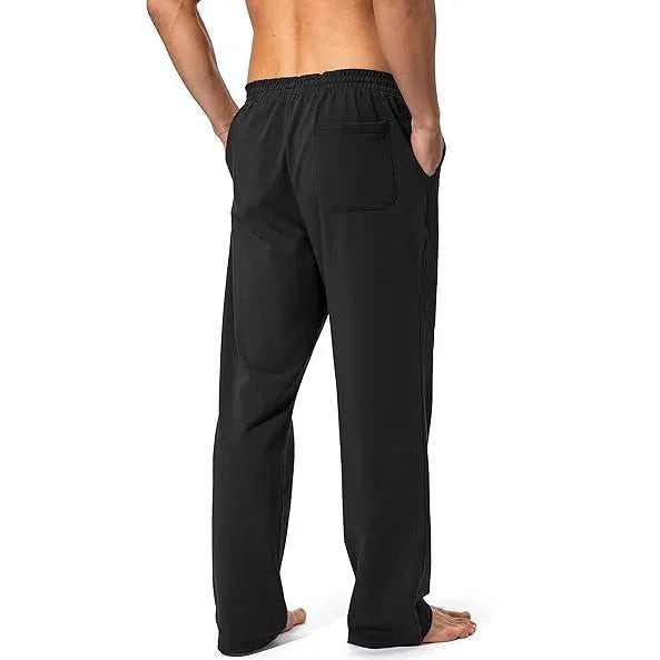 Men's loose polyester casual trousers in dark grey with mid waist and full length design