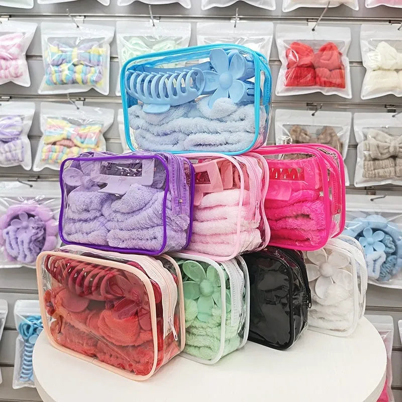 16-piece bow washing face hair band set with wrist strap, plaid pattern, multiple colours