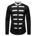 Men's black casual long sleeve shirt with black and white stitching on a slim-fit polyester cardigan
