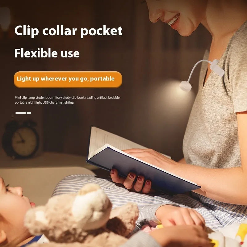 Homehold rechargeable book clip light in white plastic with built-in lithium battery and USB charging