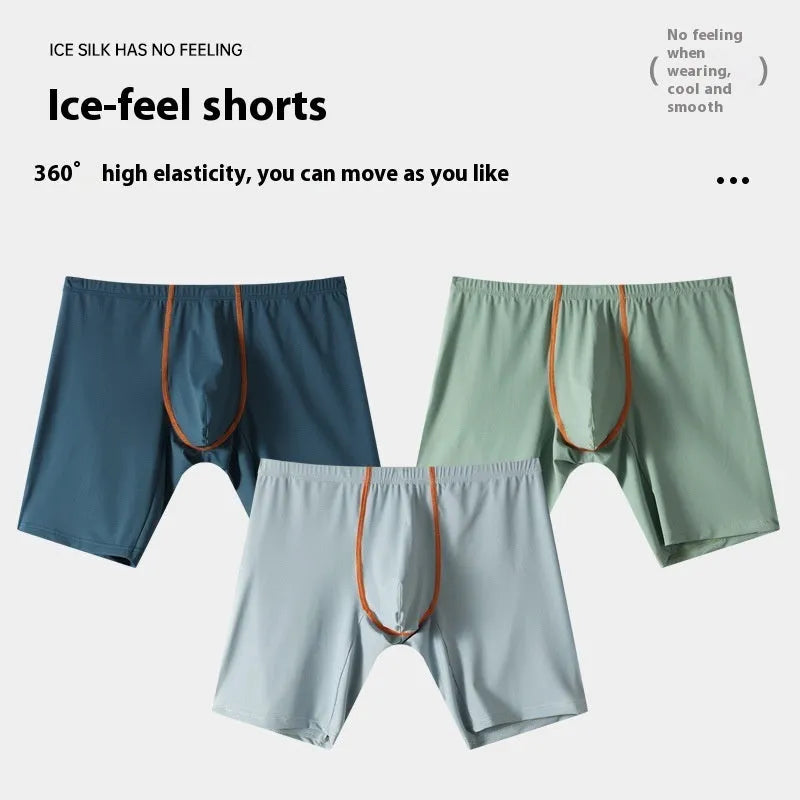 Men's ice silk boxer shorts with mid-waist design and U convex front in various colour options