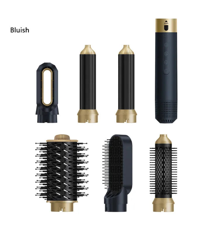 Multifunctional hot air styling comb with six attachment heads in leather case