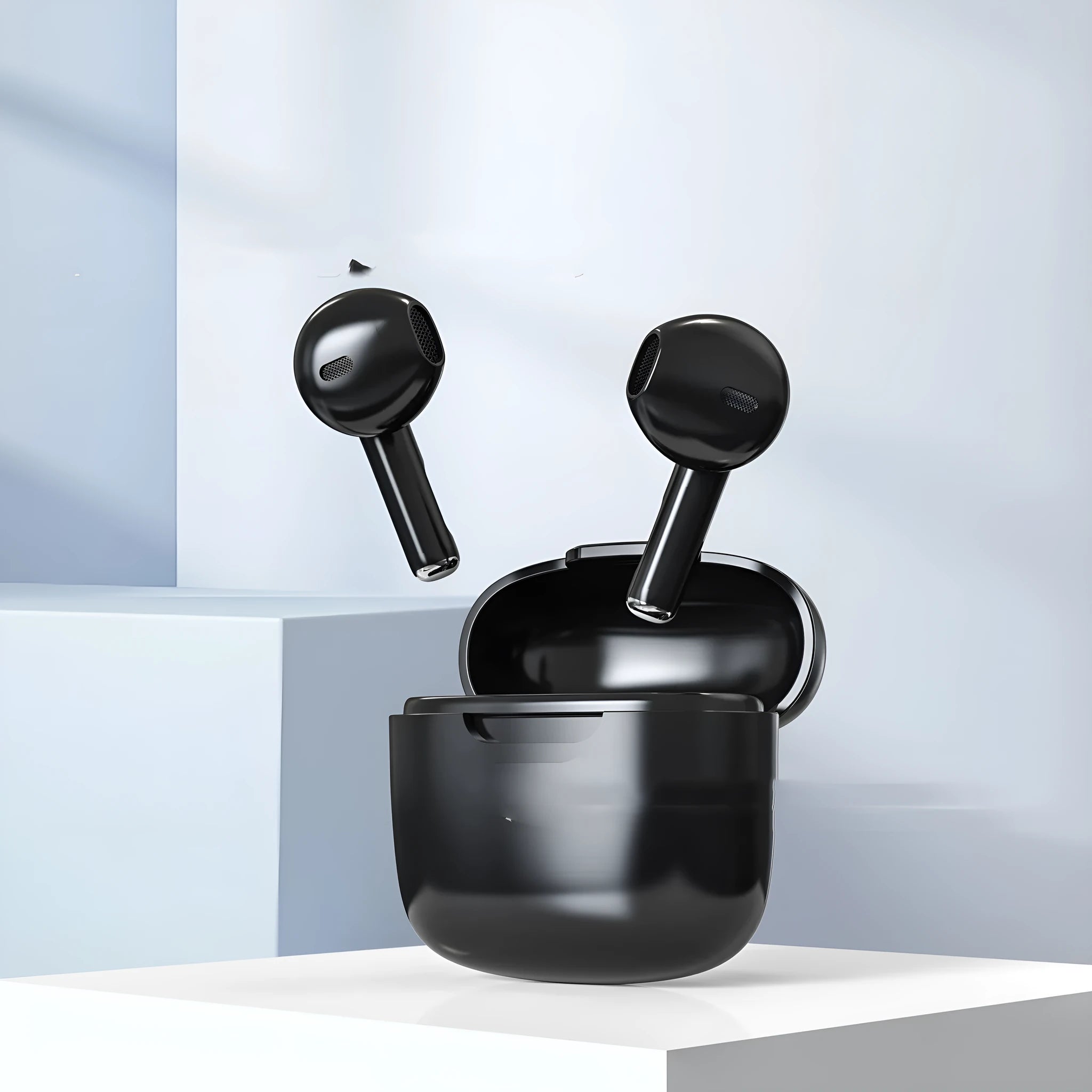 Creative design macaron wireless Bluetooth earphones in white, pink, and black plastic finish