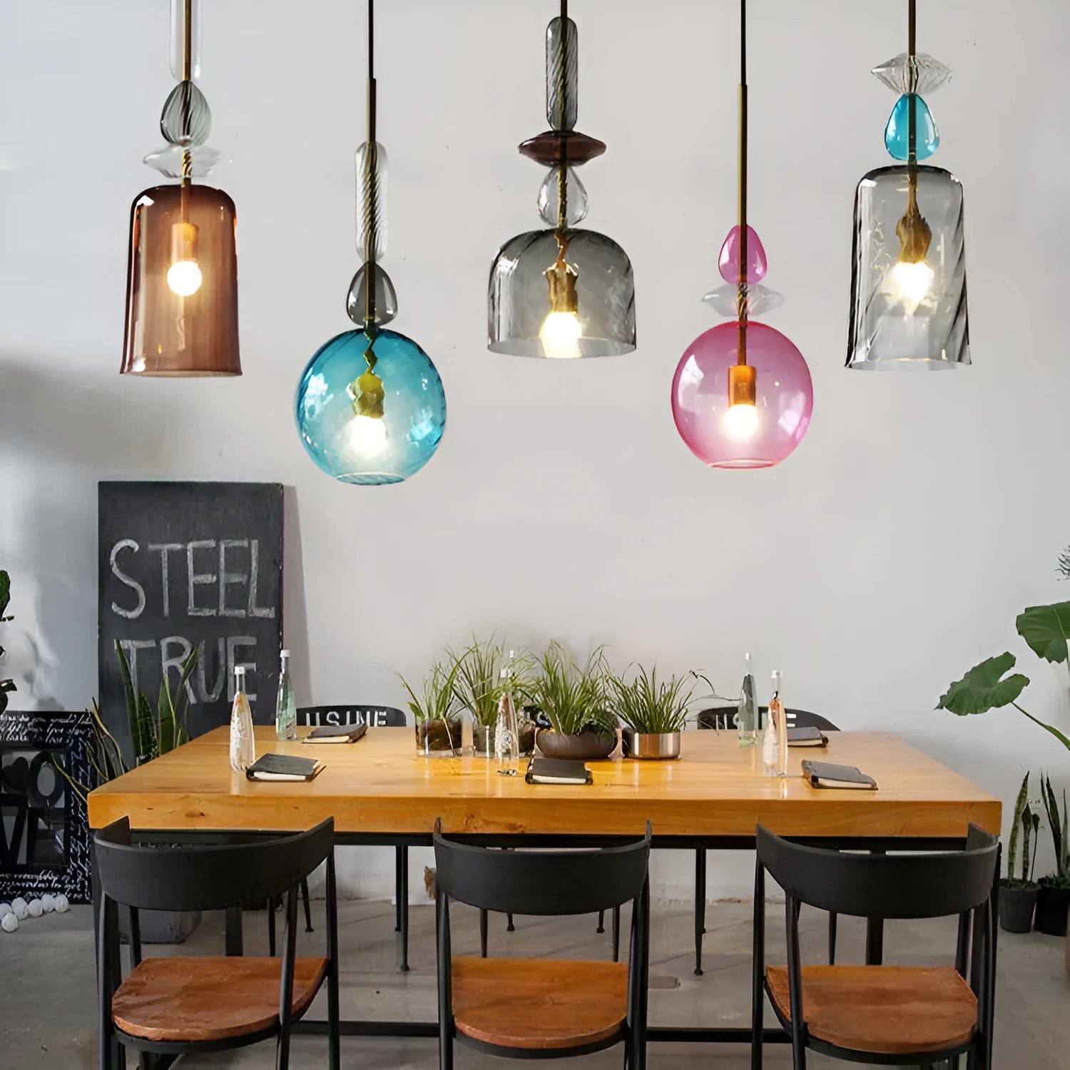 Glass bar counter chandelier with macaron candy design and adjustable height