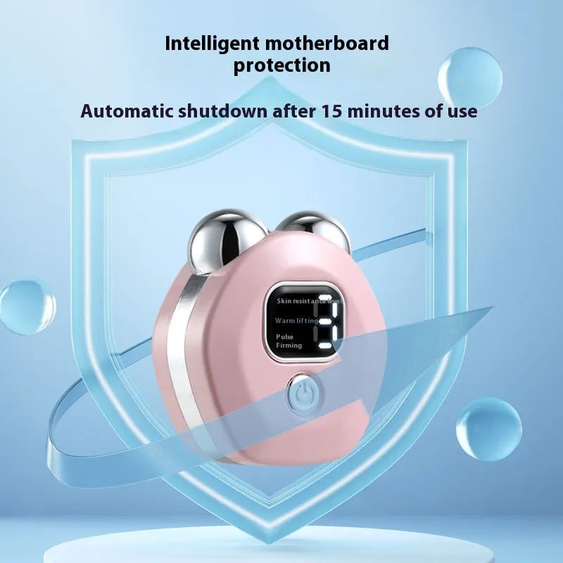 Portable white hot compress micro current double-roller facial massage instrument with USB cable.