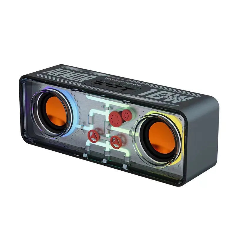 Double speaker transparent mech wireless Bluetooth speaker V5.3 with dual 40mm drivers and 1500mAh battery