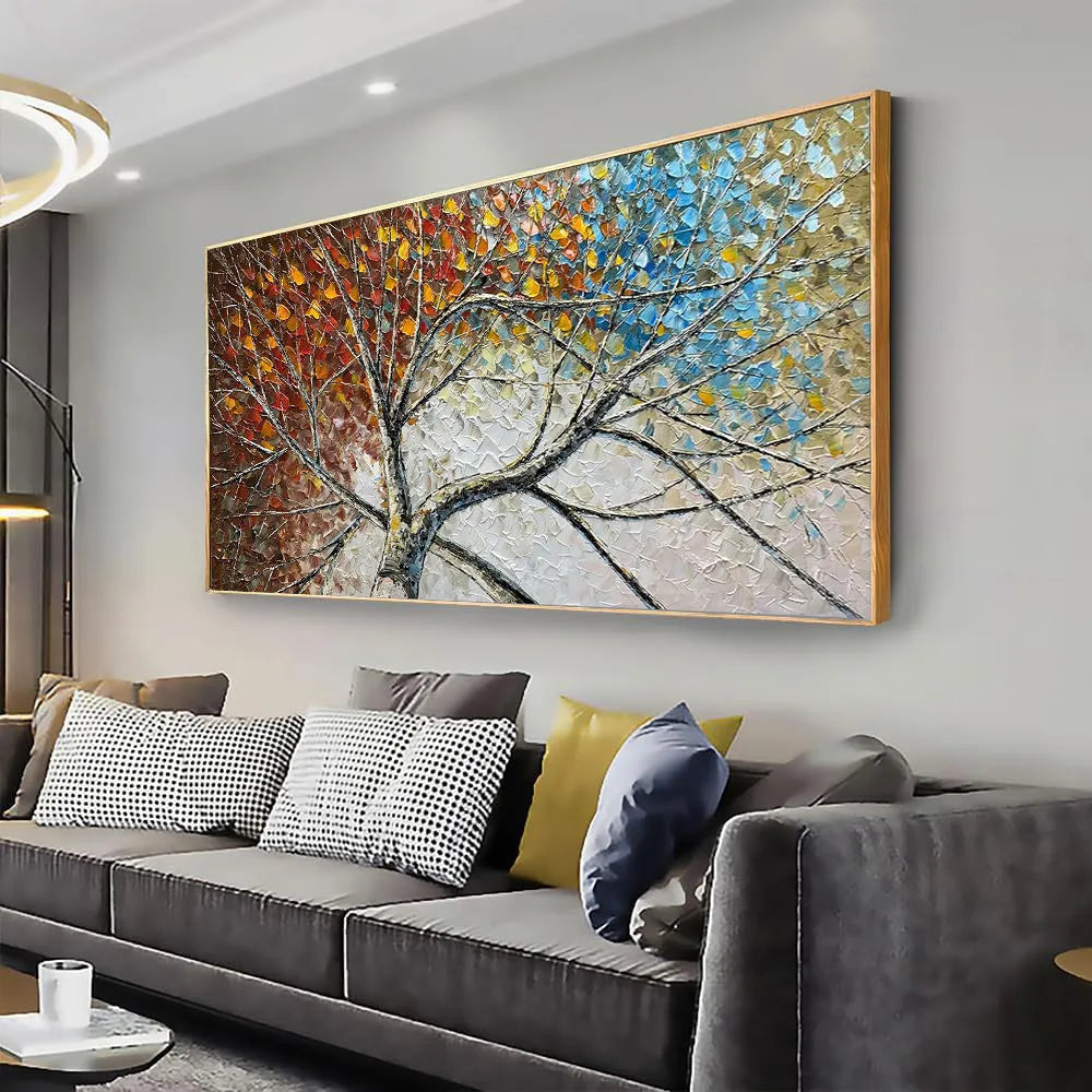 Handpainted Fortune Tree oil painting on canvas, modern abstract landscape wall art, no frame
