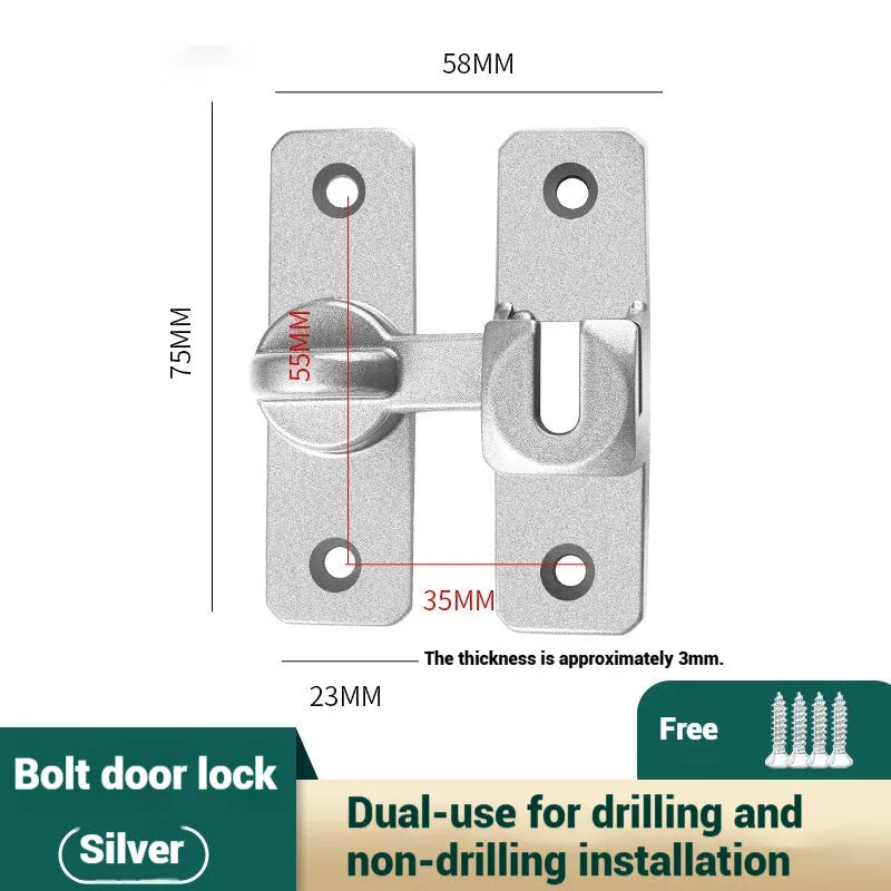 Aluminium alloy punch-free door latch in silver, black, grey, and gold colour options.