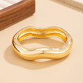 Punk metal texture ellipse pattern wide spring bracelet for women gold finish