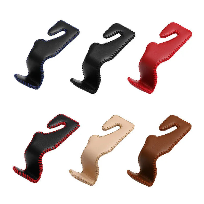 Stainless steel car seat back organiser hook with leather options for vehicle interior storage