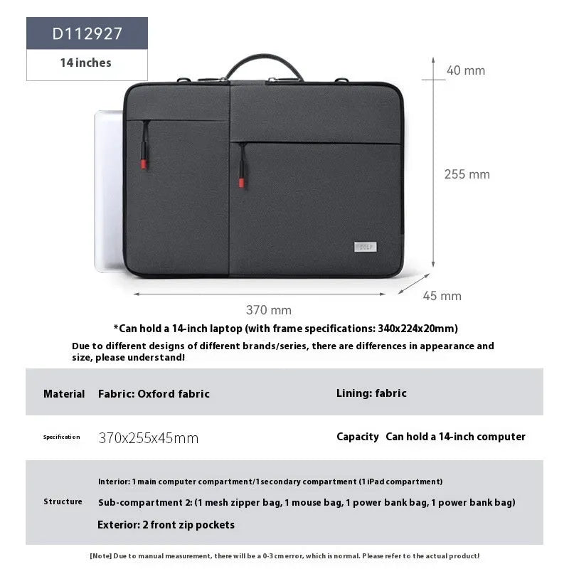 14-inch laptop protective sleeve in Oxford fabric with shockproof liner