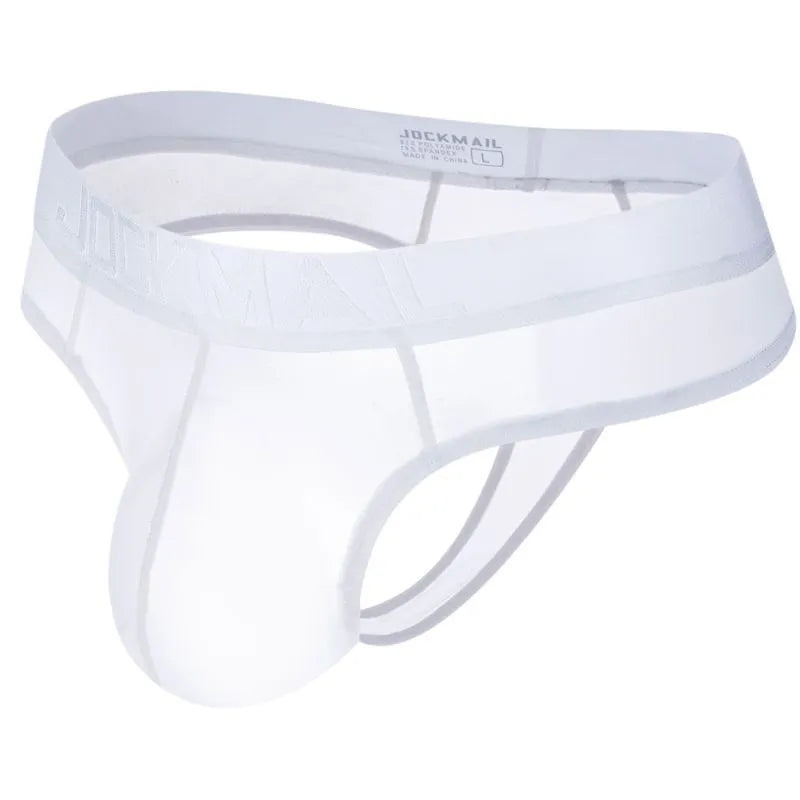 Belt Ice Silk ultra-thin translucent low-waist men's briefs in black with abstract pattern
