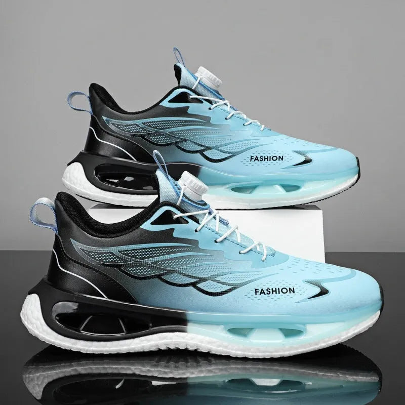 Youth shock absorption rotating button sneaker in light blue mesh version with low-top casual design