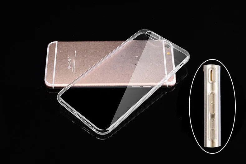 Transparent TPU soft shell mobile phone case for Apple iPhone models on a white background